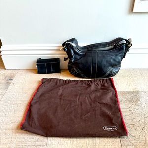 Coach Black Leather Hobo Purse with Matching Wallet